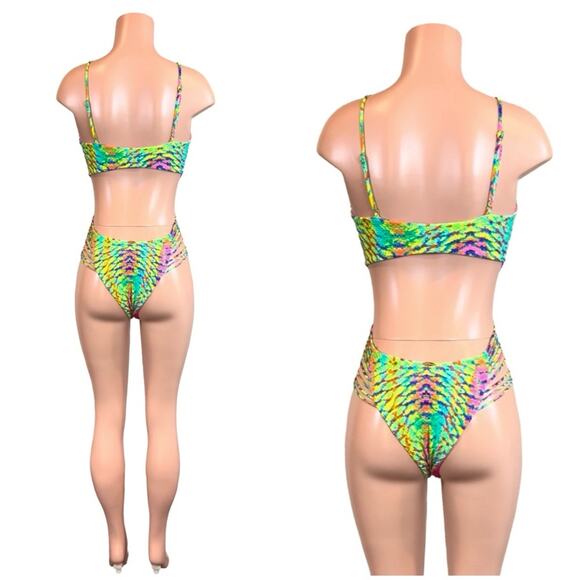 Luli Fama Oasis Babe REVERSIBLE Strappy Bright Colored One Piece SZ M $185 - Picture 10 of 15